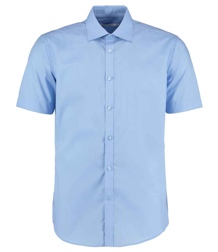 Kustom Kit Short Sleeve Slim Fit Business Shirt in Light Blue by Kustom Kit — Custom branded clothing by Print Press, featuring premium embroidery produced in our specialist print lab in the UK.