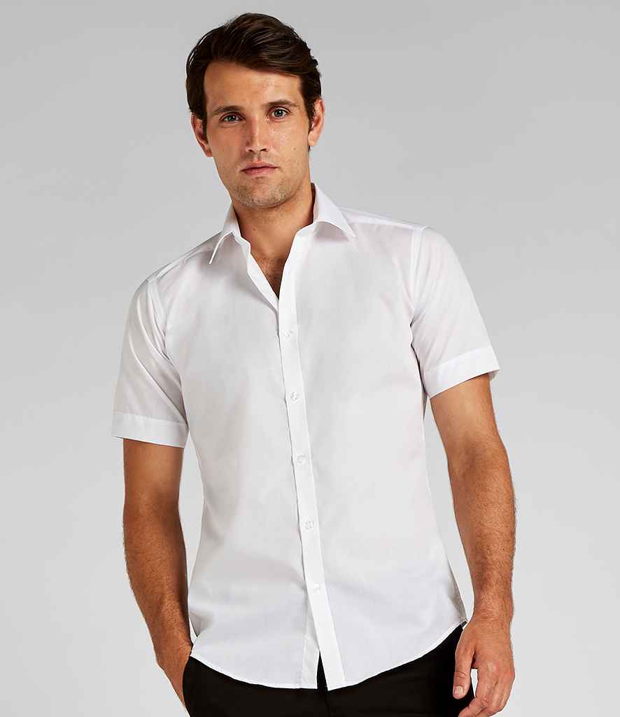 Kustom Kit Short Sleeve Slim Fit Business Shirt in White by Kustom Kit — Custom branded clothing by Print Press, featuring premium embroidery produced in our specialist print lab in the UK.