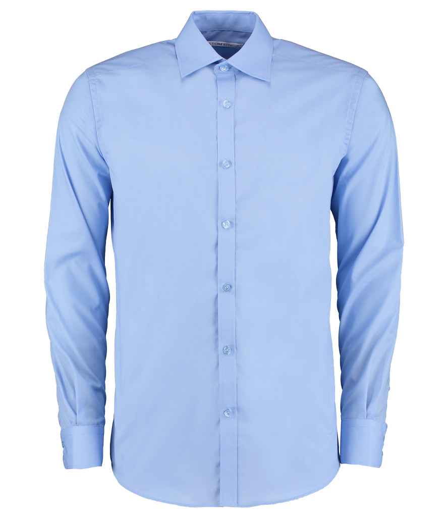 Kustom Kit Long Sleeve Slim Fit Business Shirt in Light Blue by Kustom Kit — Custom branded clothing by Print Press, featuring premium embroidery produced in our specialist print lab in the UK.