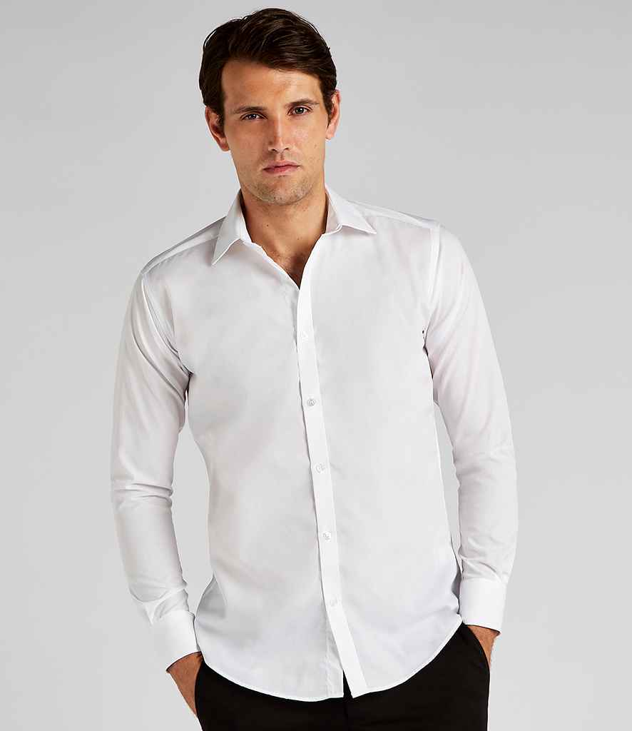 Kustom Kit Long Sleeve Slim Fit Business Shirt in White by Kustom Kit — Custom branded clothing by Print Press, featuring premium embroidery produced in our specialist print lab in the UK.