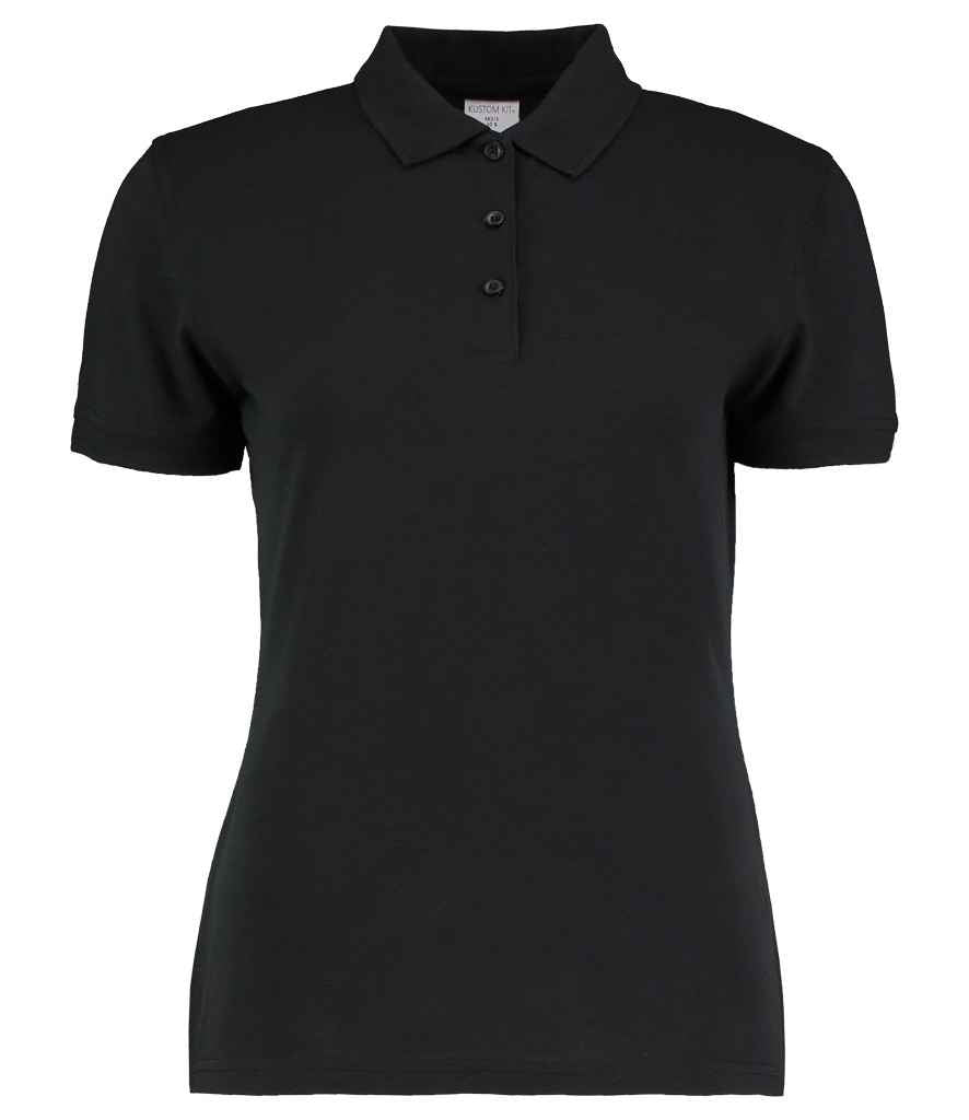 Kustom Kit Ladies Klassic Slim Fit Pique Polo Shirt in Black by Kustom Kit — Custom branded clothing by Print Press, featuring premium embroidery produced in our specialist print lab in the UK.