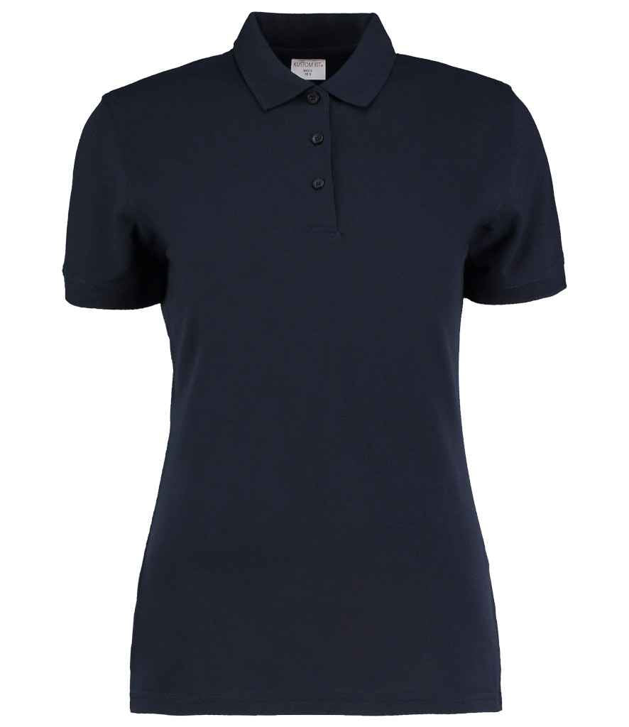 Kustom Kit Ladies Klassic Slim Fit Pique Polo Shirt in Navy by Kustom Kit — Custom branded clothing by Print Press, featuring premium embroidery produced in our specialist print lab in the UK.
