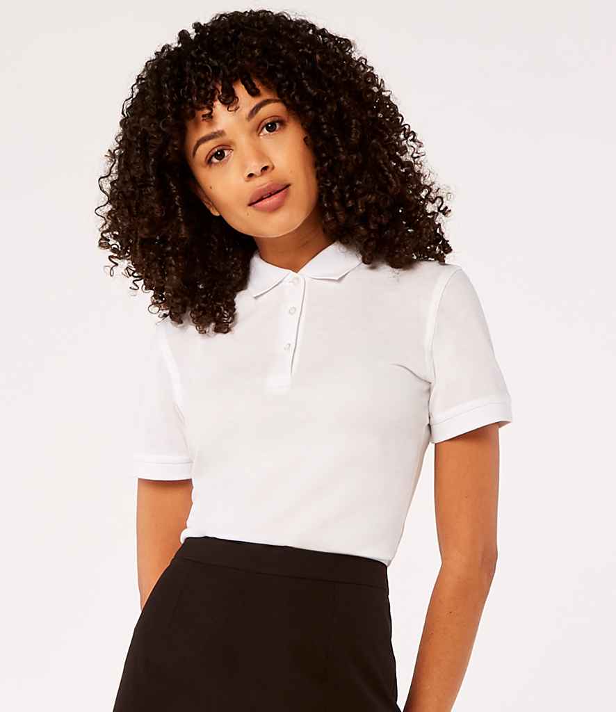 Kustom Kit Ladies Klassic Slim Fit Pique Polo Shirt in White by Kustom Kit — Custom branded clothing by Print Press, featuring premium embroidery produced in our specialist print lab in the UK.