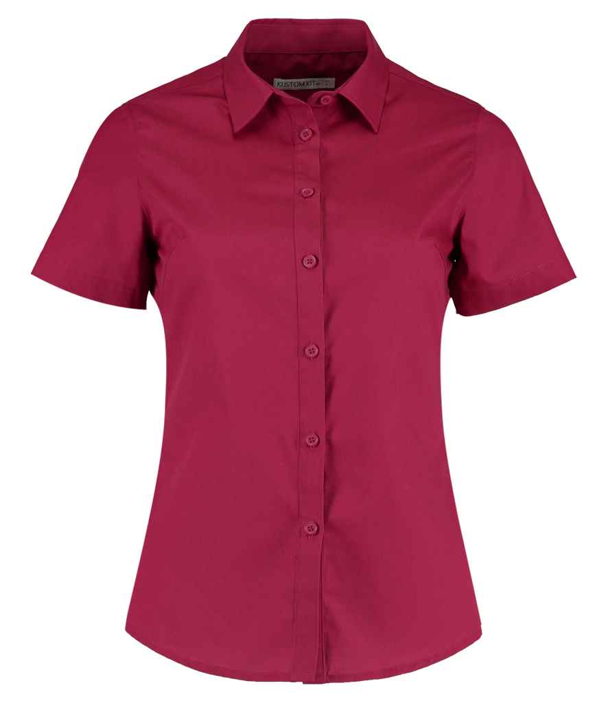 Kustom Kit Ladies Short Sleeve Tailored Poplin Shirt in Claret by Kustom Kit — Custom branded clothing by Print Press, featuring premium embroidery produced in our specialist print lab in the UK.