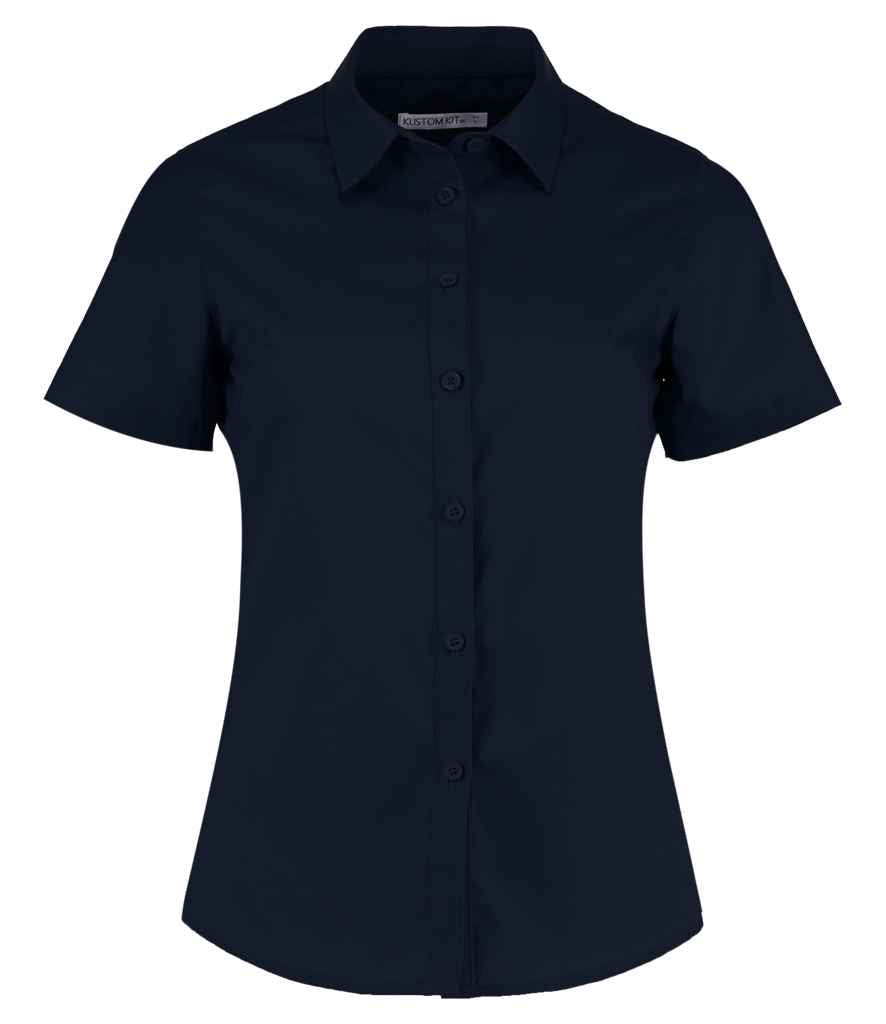 Kustom Kit Ladies Short Sleeve Tailored Poplin Shirt in Dark Navy by Kustom Kit — Custom branded clothing by Print Press, featuring premium embroidery produced in our specialist print lab in the UK.