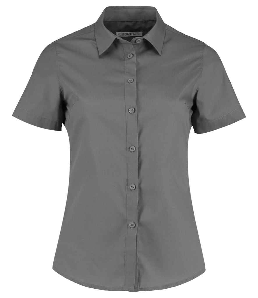 Kustom Kit Ladies Short Sleeve Tailored Poplin Shirt in Graphite Grey by Kustom Kit — Custom branded clothing by Print Press, featuring premium embroidery produced in our specialist print lab in the UK.