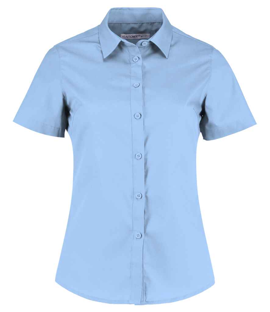 Kustom Kit Ladies Short Sleeve Tailored Poplin Shirt in Light Blue by Kustom Kit — Custom branded clothing by Print Press, featuring premium embroidery produced in our specialist print lab in the UK.
