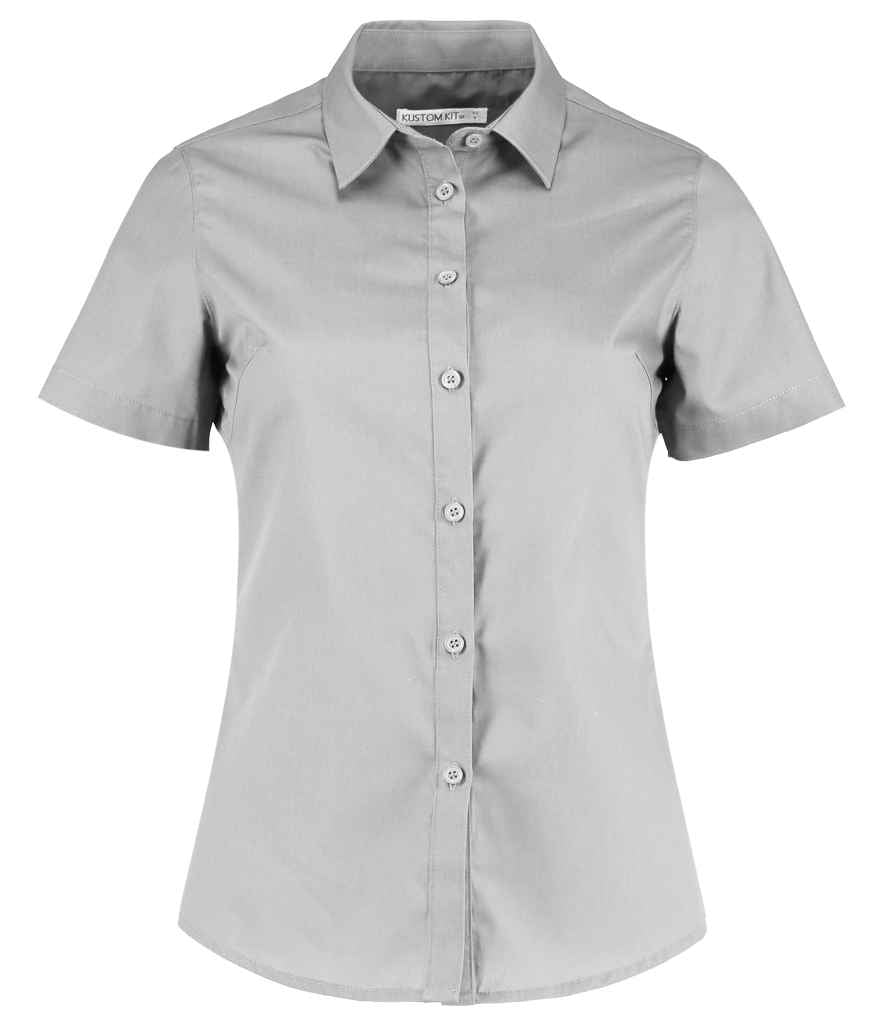 Kustom Kit Ladies Short Sleeve Tailored Poplin Shirt in Light Grey by Kustom Kit — Custom branded clothing by Print Press, featuring premium embroidery produced in our specialist print lab in the UK.