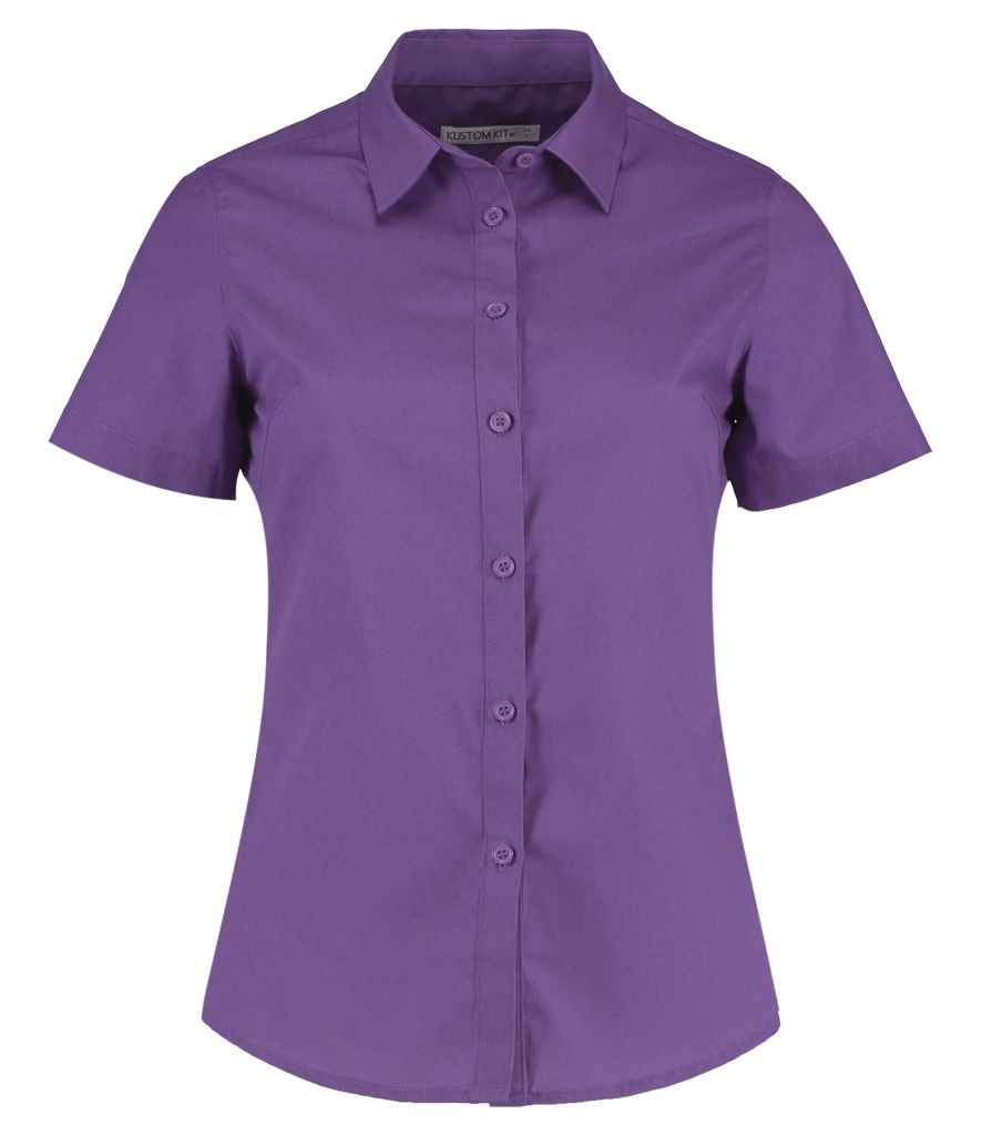 Kustom Kit Ladies Short Sleeve Tailored Poplin Shirt in Purple by Kustom Kit — Custom branded clothing by Print Press, featuring premium embroidery produced in our specialist print lab in the UK.