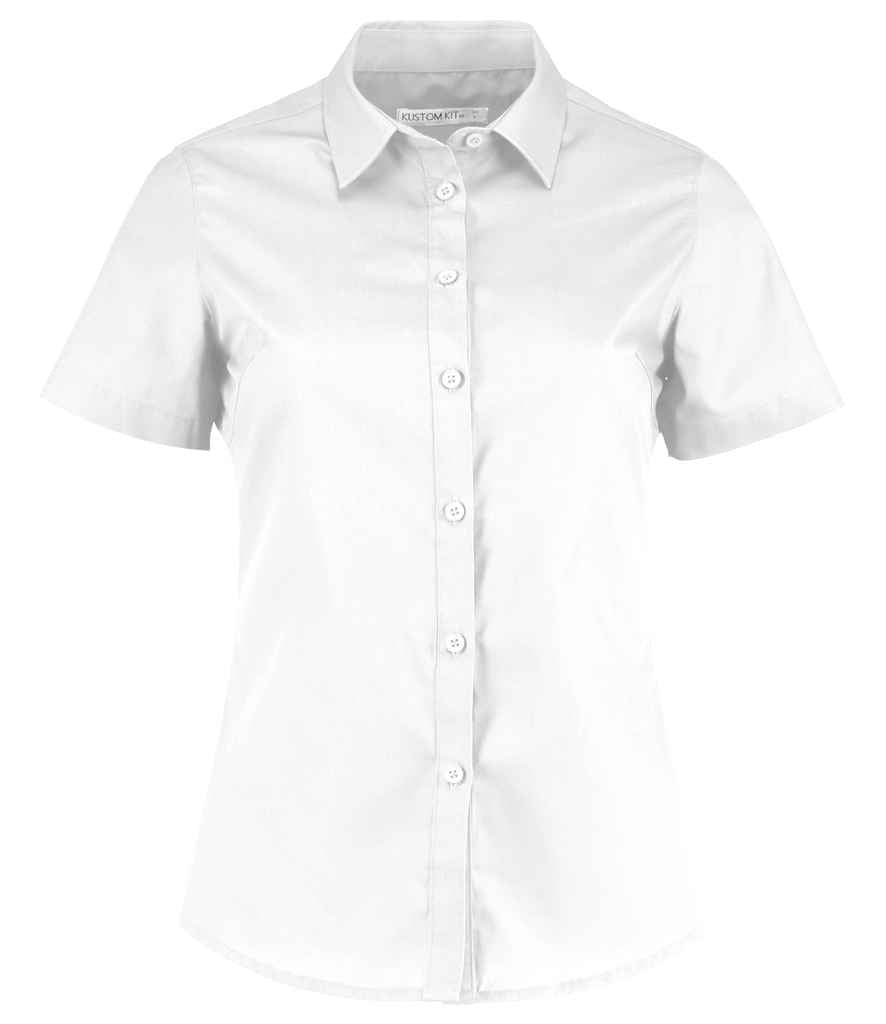 Kustom Kit Ladies Short Sleeve Tailored Poplin Shirt in White by Kustom Kit — Custom branded clothing by Print Press, featuring premium embroidery produced in our specialist print lab in the UK.