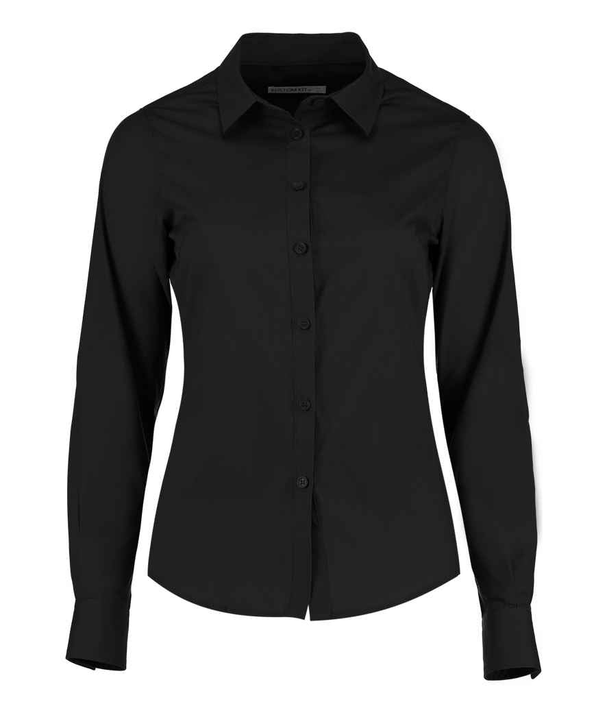 Kustom Kit Ladies Long Sleeve Tailored Poplin Shirt in Black by Kustom Kit — Custom branded clothing by Print Press, featuring premium embroidery produced in our specialist print lab in the UK.