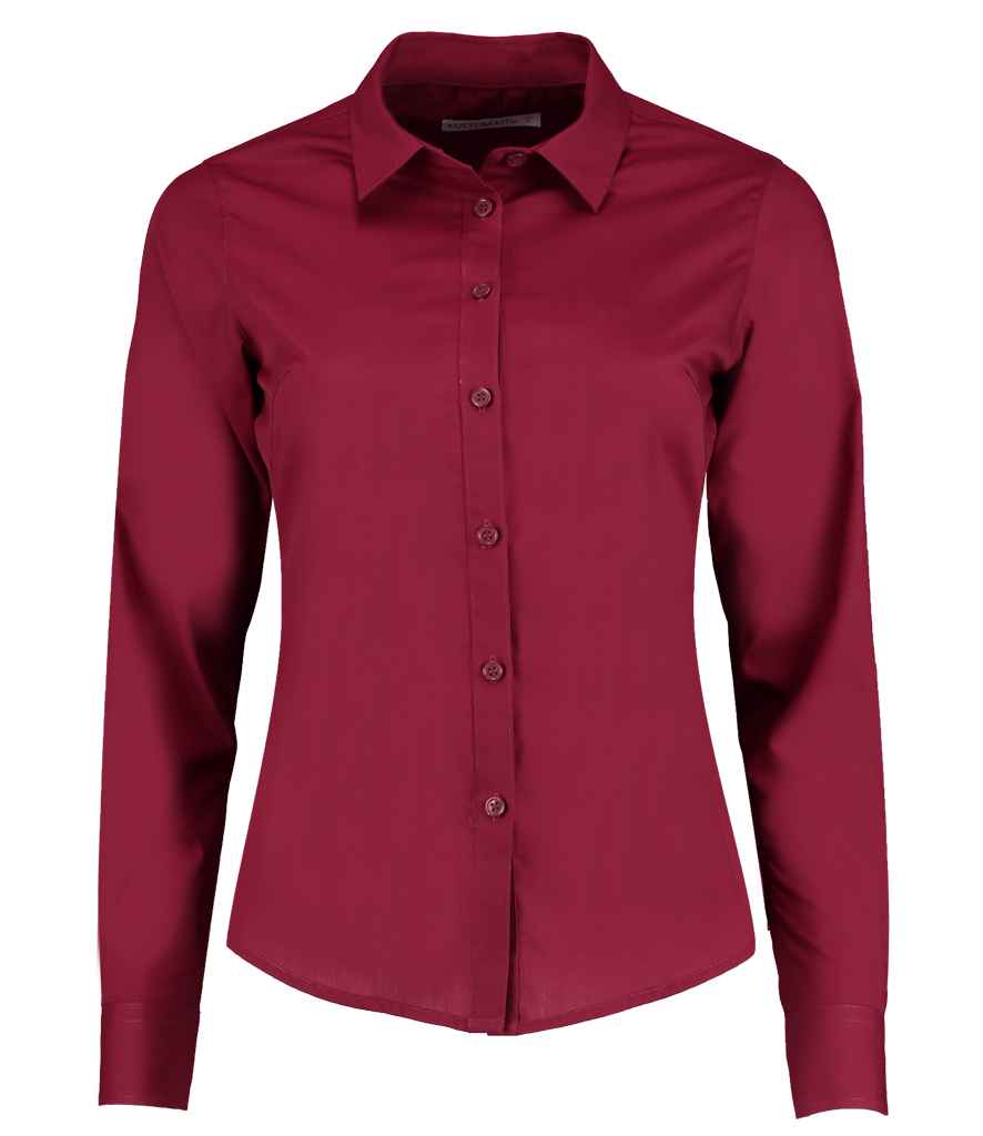 Kustom Kit Ladies Long Sleeve Tailored Poplin Shirt in Claret by Kustom Kit — Custom branded clothing by Print Press, featuring premium embroidery produced in our specialist print lab in the UK.