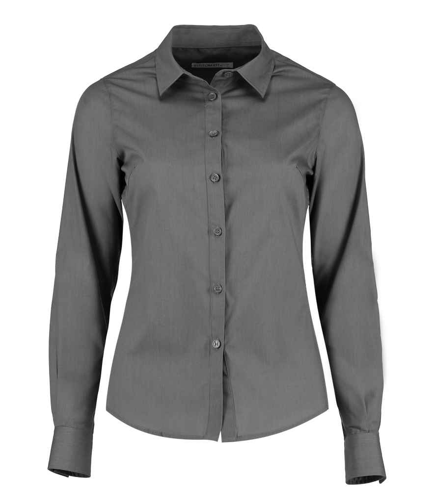 Kustom Kit Ladies Long Sleeve Tailored Poplin Shirt in Graphite Grey by Kustom Kit — Custom branded clothing by Print Press, featuring premium embroidery produced in our specialist print lab in the UK.