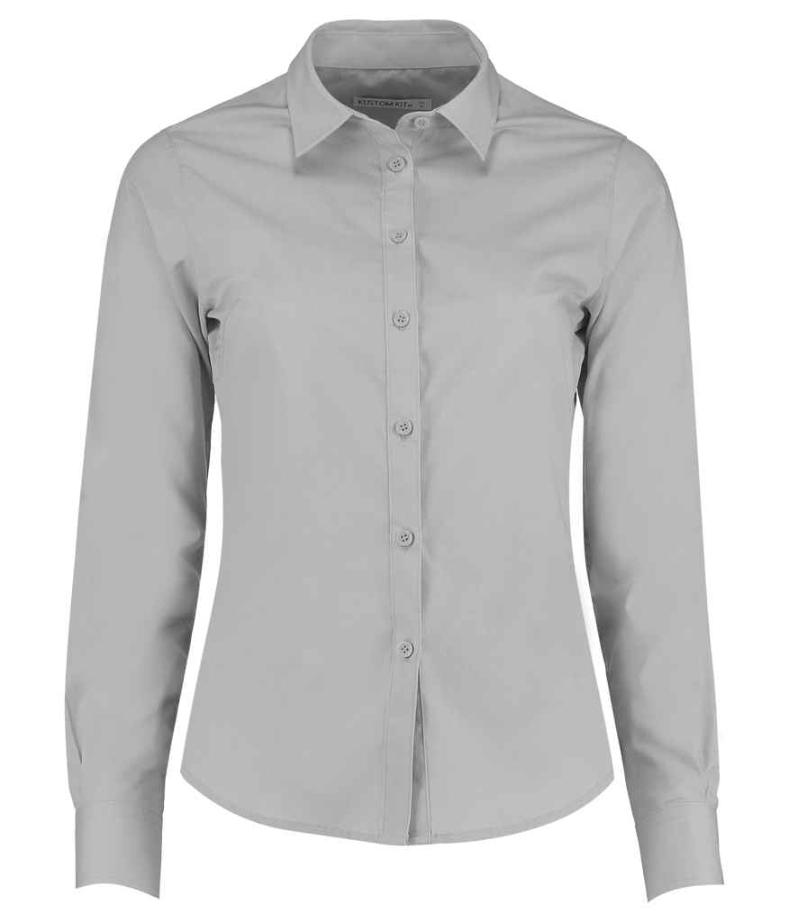 Kustom Kit Ladies Long Sleeve Tailored Poplin Shirt in Light Grey by Kustom Kit — Custom branded clothing by Print Press, featuring premium embroidery produced in our specialist print lab in the UK.