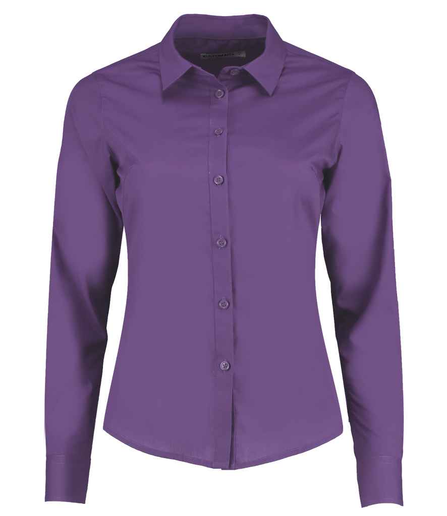 Kustom Kit Ladies Long Sleeve Tailored Poplin Shirt in Purple by Kustom Kit — Custom branded clothing by Print Press, featuring premium embroidery produced in our specialist print lab in the UK.