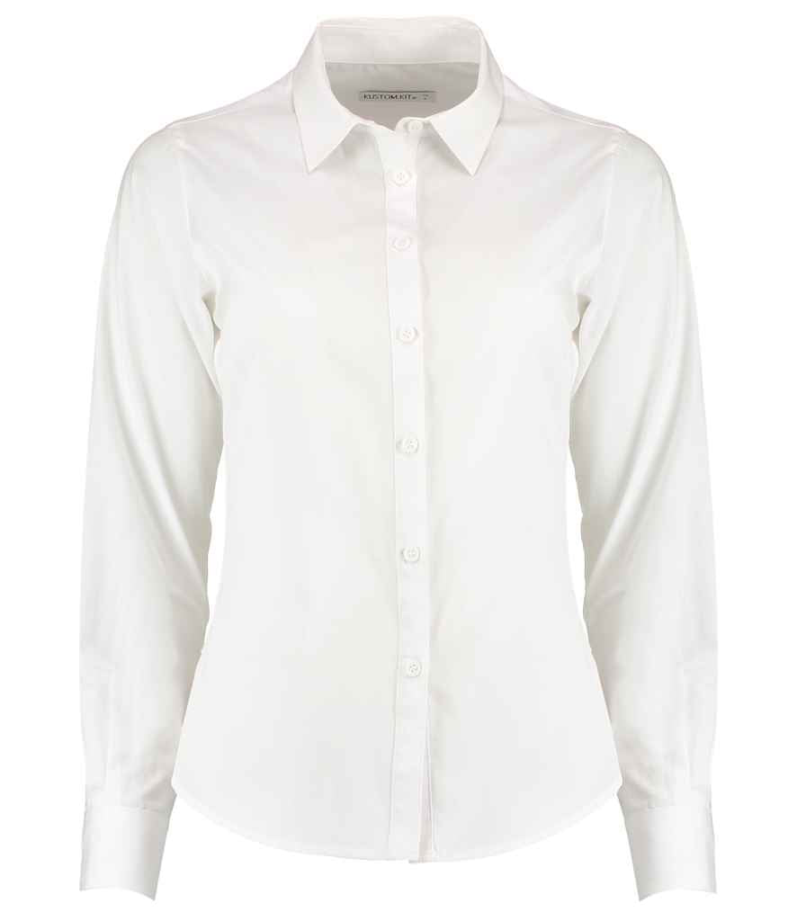 Kustom Kit Ladies Long Sleeve Tailored Poplin Shirt in by Kustom Kit — Custom branded clothing by Print Press, featuring premium embroidery produced in our specialist print lab in the UK.