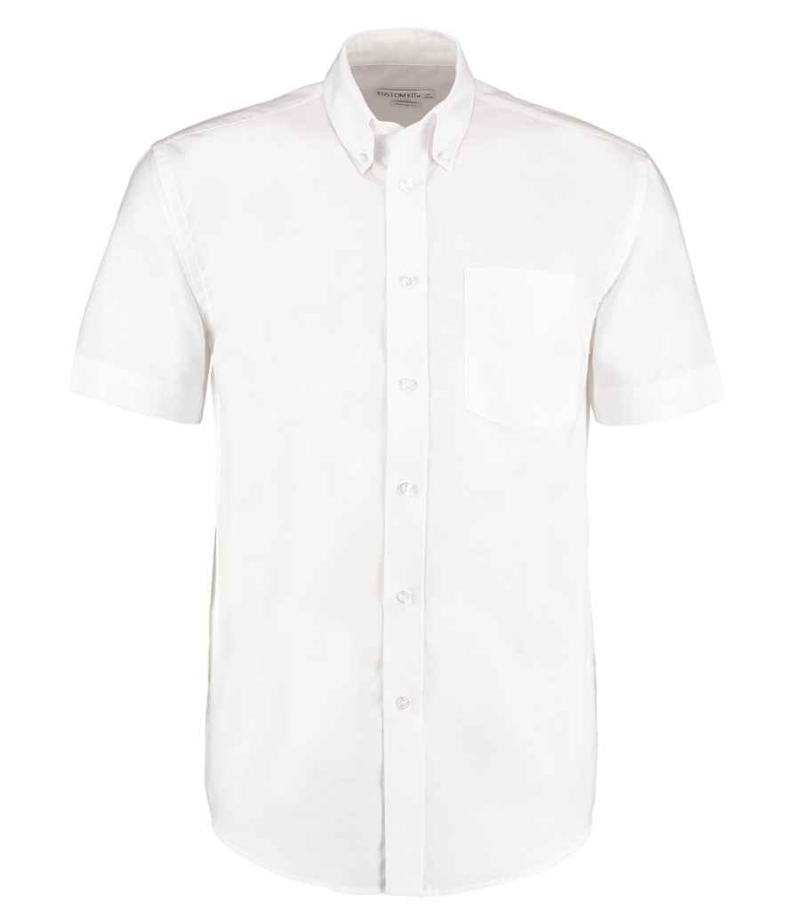 Kustom Kit Short Sleeve Classic Fit Workwear Oxford Shirt in White by Kustom Kit — Custom branded clothing by Print Press, featuring premium embroidery produced in our specialist print lab in the UK.