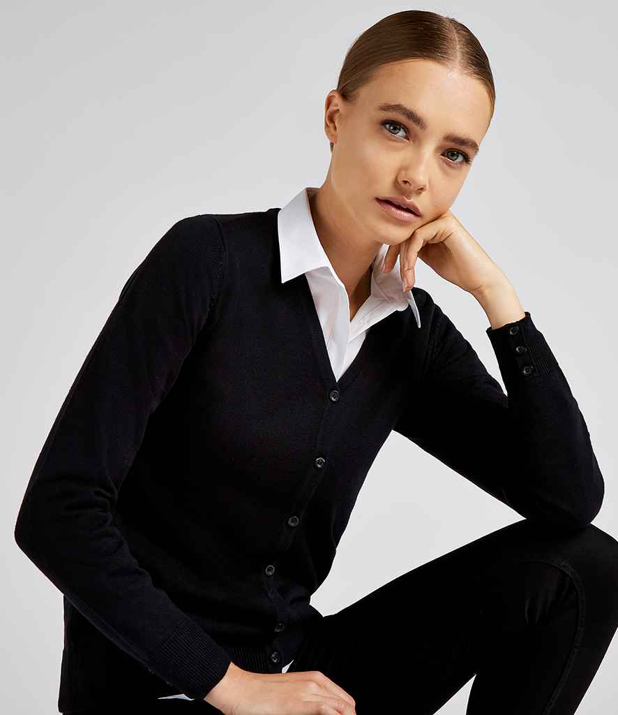 Kustom Kit Ladies Arundel Cotton Acrylic V Neck Cardigan in Black by Kustom Kit — Custom branded clothing by Print Press, featuring premium embroidery produced in our specialist print lab in the UK.