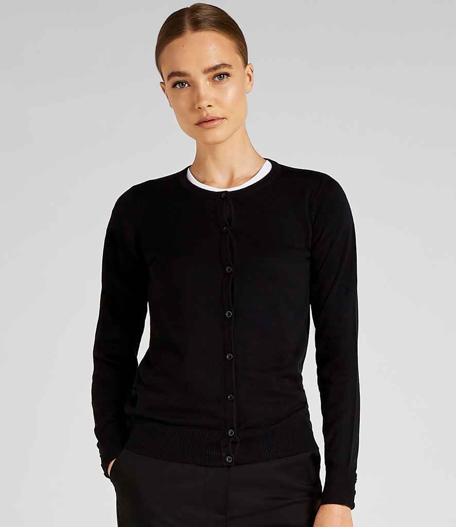 Kustom Kit Ladies Arundel Round Neck Cardigan in Black by Kustom Kit — Custom branded clothing by Print Press, featuring premium embroidery produced in our specialist print lab in the UK.