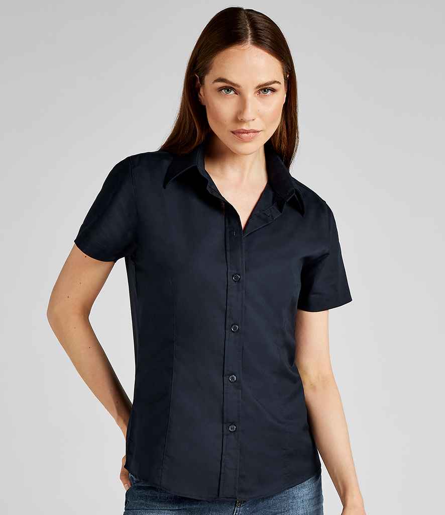Kustom Kit Ladies Short Sleeve Tailored Workwear Oxford Shirt in Black by Kustom Kit — Custom branded clothing by Print Press, featuring premium embroidery produced in our specialist print lab in the UK.