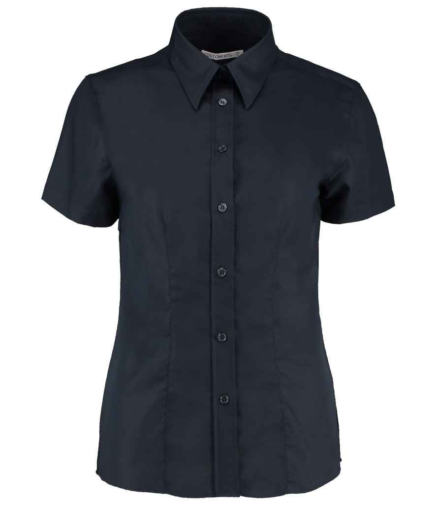 Kustom Kit Ladies Short Sleeve Tailored Workwear Oxford Shirt in French Navy by Kustom Kit — Custom branded clothing by Print Press, featuring premium embroidery produced in our specialist print lab in the UK.