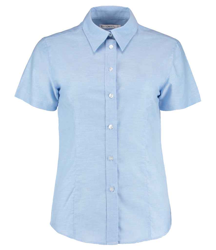 Kustom Kit Ladies Short Sleeve Tailored Workwear Oxford Shirt in Light Blue by Kustom Kit — Custom branded clothing by Print Press, featuring premium embroidery produced in our specialist print lab in the UK.