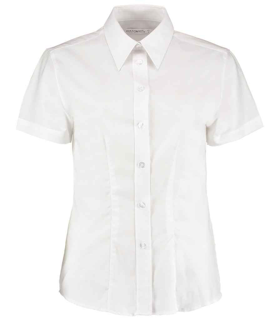 Kustom Kit Ladies Short Sleeve Tailored Workwear Oxford Shirt in White by Kustom Kit — Custom branded clothing by Print Press, featuring premium embroidery produced in our specialist print lab in the UK.