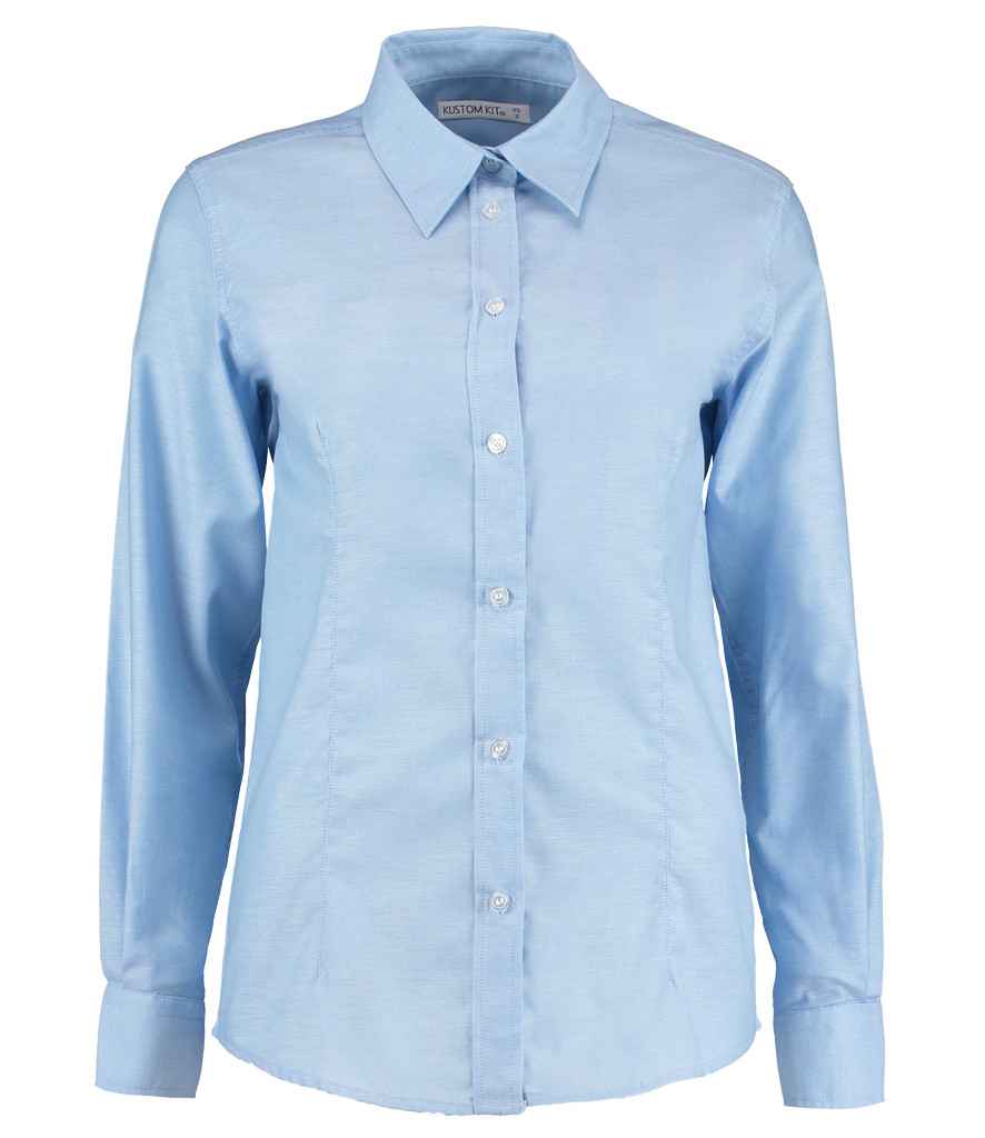 Kustom Kit Ladies Long Sleeve Tailored Workwear Oxford Shirt in Light Blue by Kustom Kit — Custom branded clothing by Print Press, featuring premium embroidery produced in our specialist print lab in the UK.