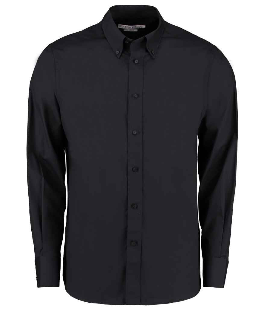 Kustom Kit Long Sleeve Tailored City Business Shirt in Black by Kustom Kit — Custom branded clothing by Print Press, featuring premium embroidery produced in our specialist print lab in the UK.