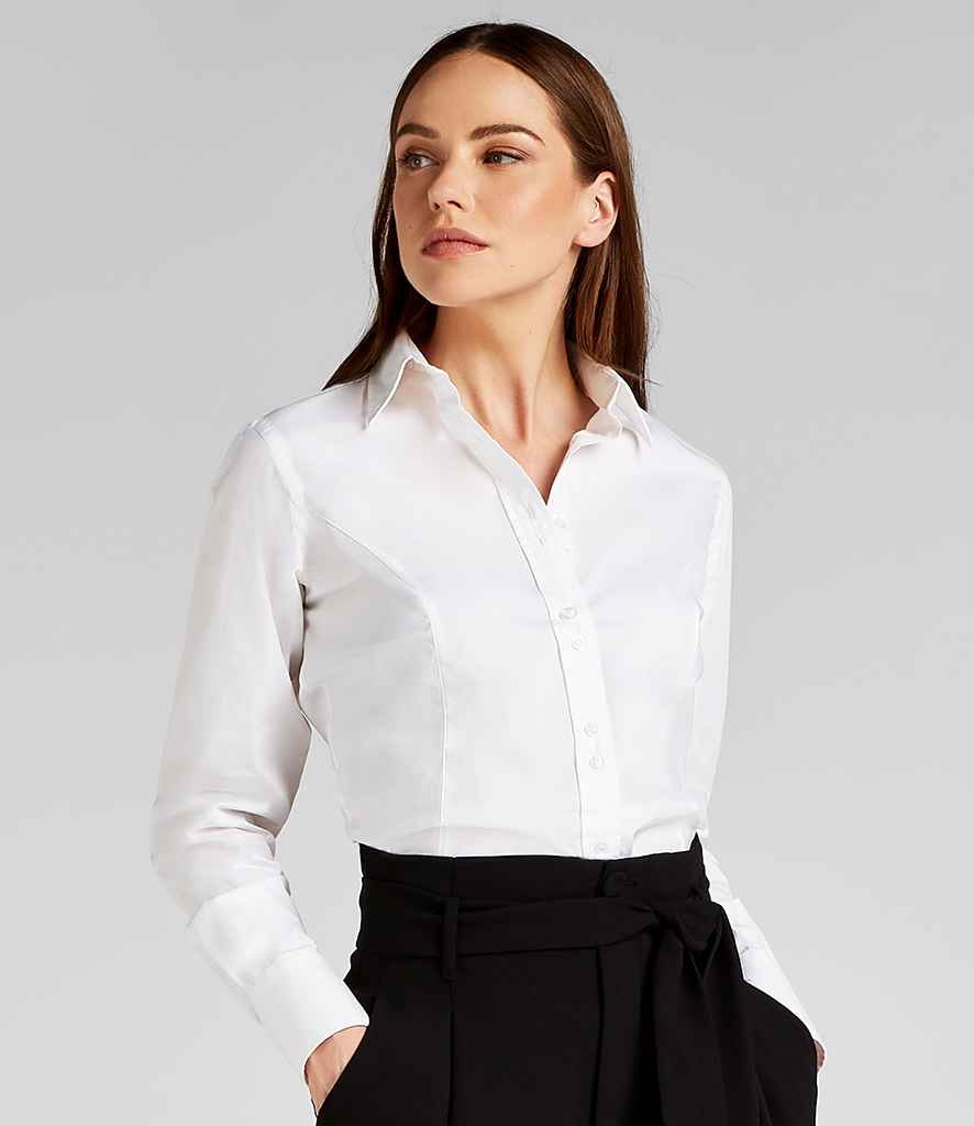 Kustom Kit Ladies Long Sleeve Tailored City Business Shirt in White by Kustom Kit — Custom branded clothing by Print Press, featuring premium embroidery produced in our specialist print lab in the UK.