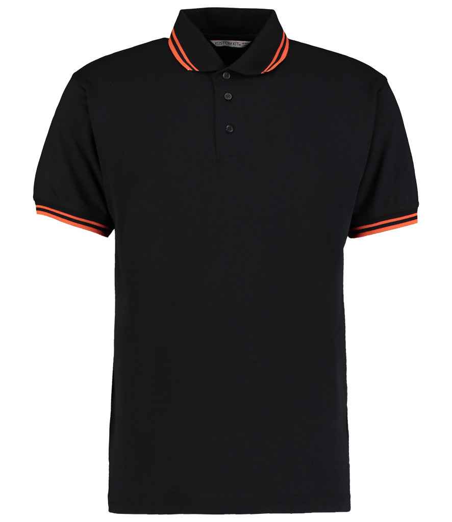 Kustom Kit Contrast Tipped Poly/Cotton Pique Polo Shirt in Black Orange by Kustom Kit — Custom branded clothing by Print Press, featuring premium embroidery produced in our specialist print lab in the UK.