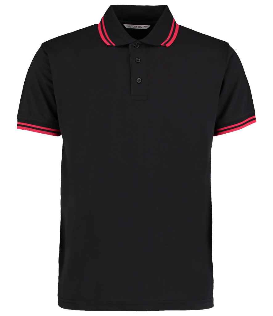 Kustom Kit Contrast Tipped Poly/Cotton Pique Polo Shirt in Black Red by Kustom Kit — Custom branded clothing by Print Press, featuring premium embroidery produced in our specialist print lab in the UK.