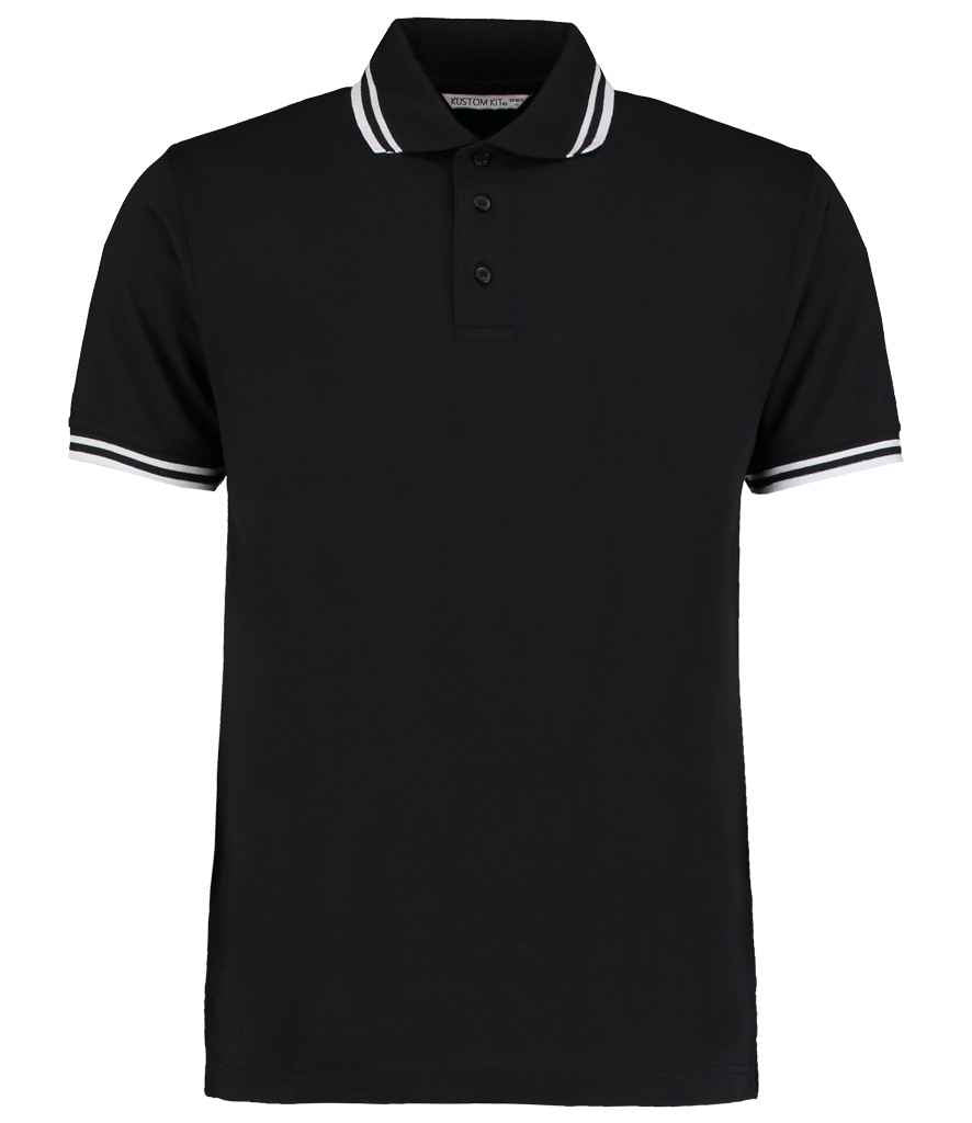 Kustom Kit Contrast Tipped Poly/Cotton Pique Polo Shirt in Black White by Kustom Kit — Custom branded clothing by Print Press, featuring premium embroidery produced in our specialist print lab in the UK.