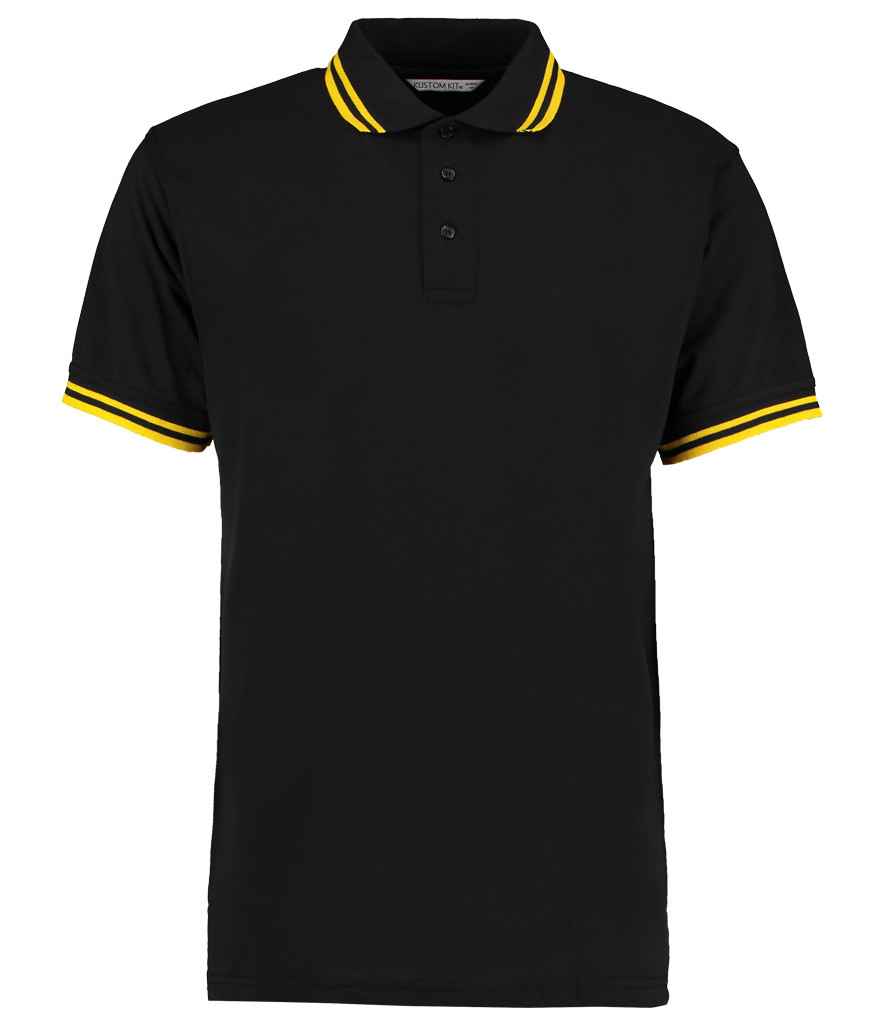 Kustom Kit Contrast Tipped Poly/Cotton Pique Polo Shirt in Black Yellow by Kustom Kit — Custom branded clothing by Print Press, featuring premium embroidery produced in our specialist print lab in the UK.