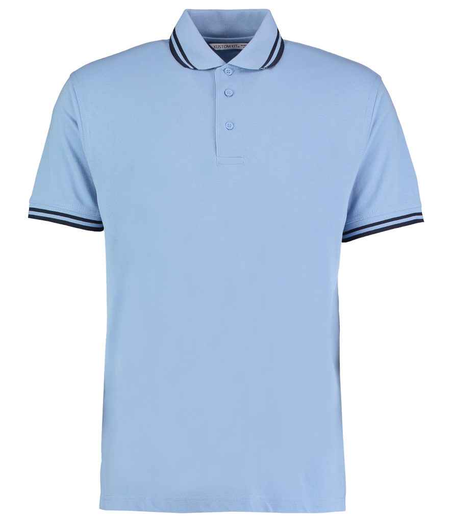 Kustom Kit Contrast Tipped Poly/Cotton Pique Polo Shirt in Light Blue Navy by Kustom Kit — Custom branded clothing by Print Press, featuring premium embroidery produced in our specialist print lab in the UK.