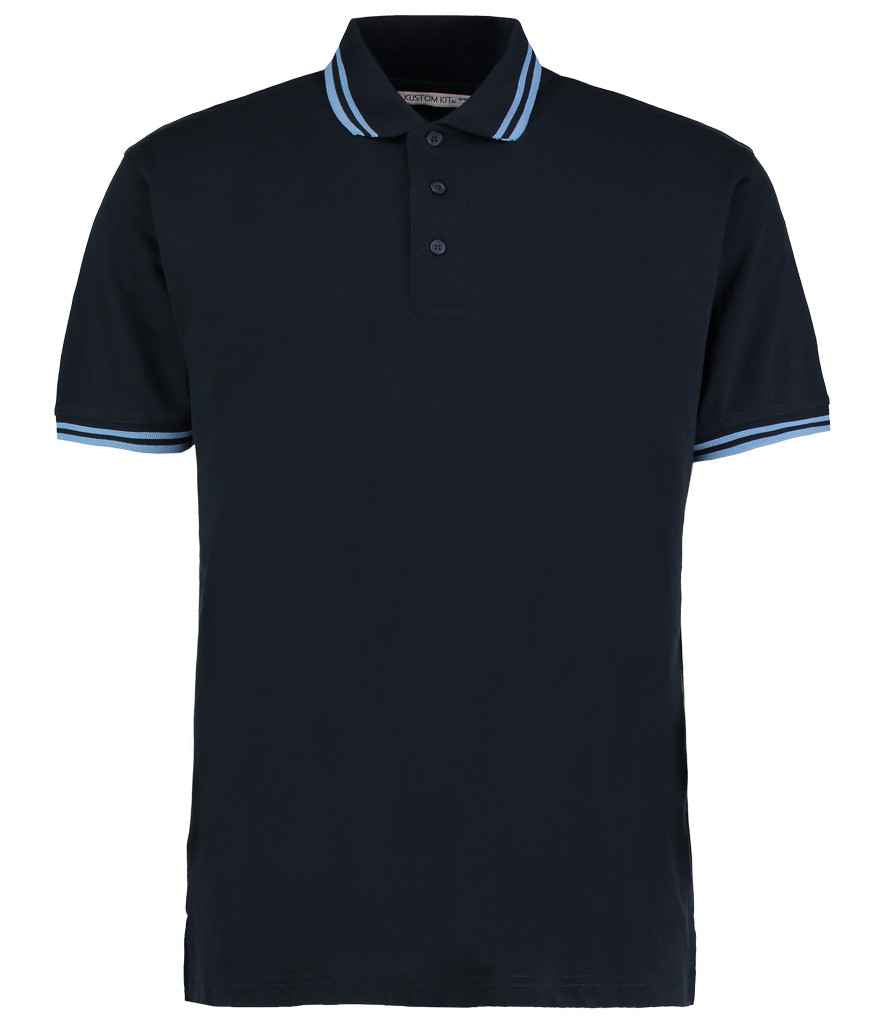 Kustom Kit Contrast Tipped Poly/Cotton Pique Polo Shirt in Navy Light Blue by Kustom Kit — Custom branded clothing by Print Press, featuring premium embroidery produced in our specialist print lab in the UK.
