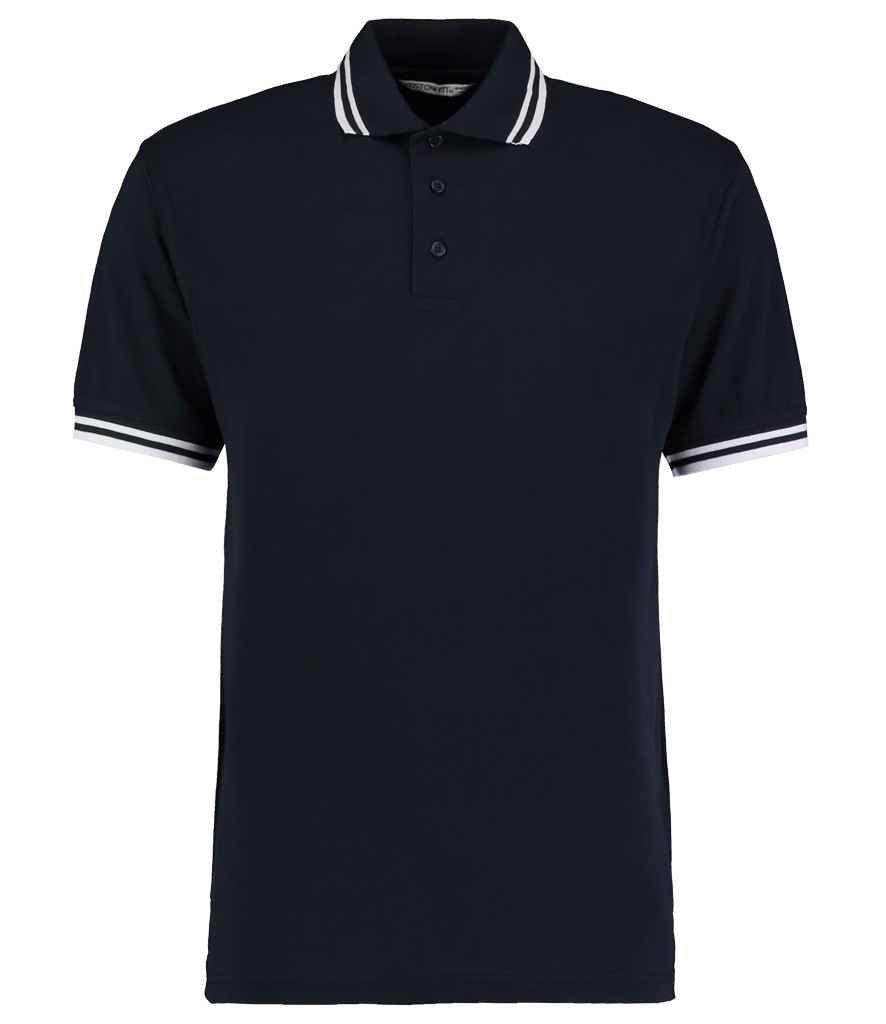 Kustom Kit Contrast Tipped Poly/Cotton Pique Polo Shirt in Navy White by Kustom Kit — Custom branded clothing by Print Press, featuring premium embroidery produced in our specialist print lab in the UK.