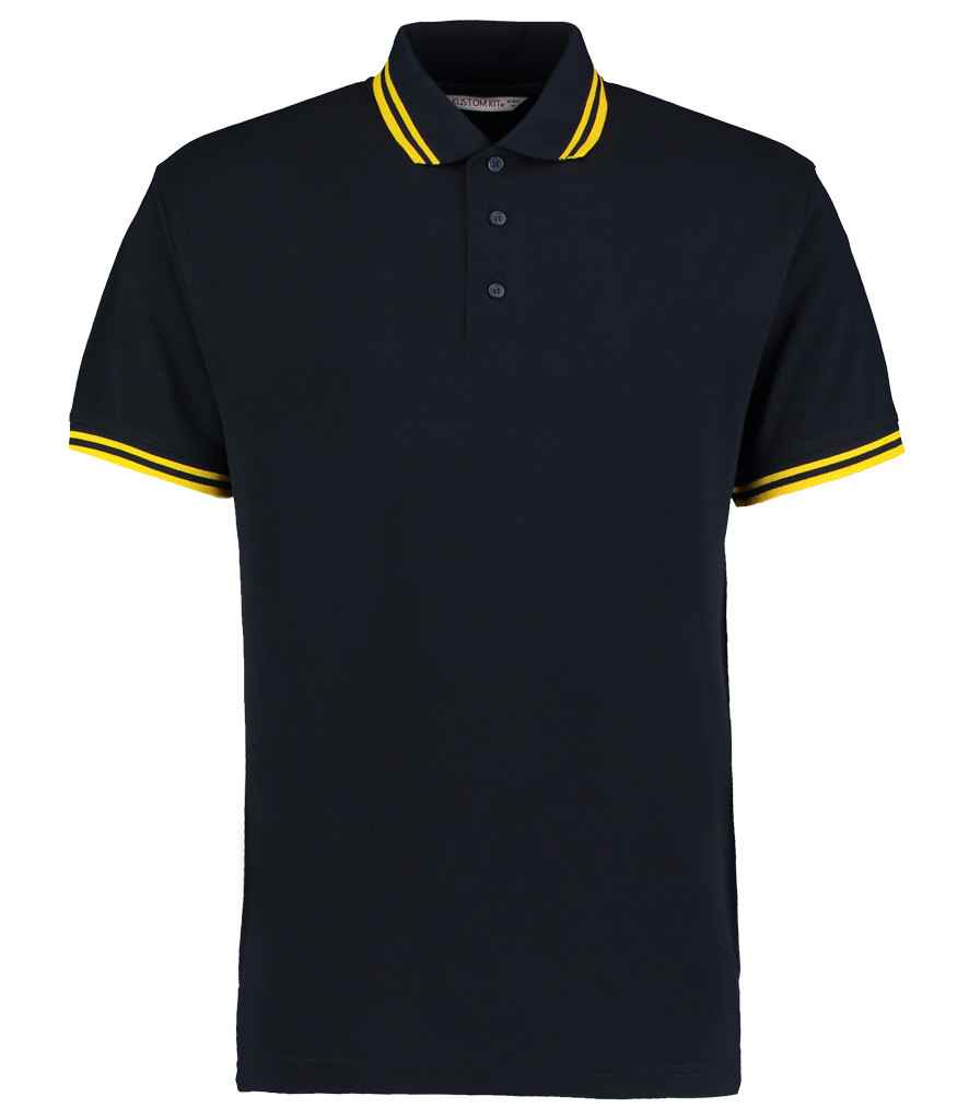 Kustom Kit Contrast Tipped Poly/Cotton Pique Polo Shirt in Navy Yellow by Kustom Kit — Custom branded clothing by Print Press, featuring premium embroidery produced in our specialist print lab in the UK.