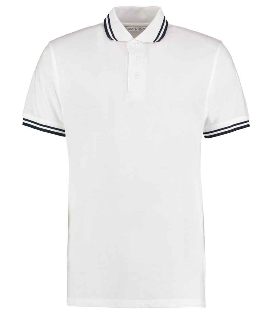 Kustom Kit Contrast Tipped Poly/Cotton Pique Polo Shirt in White Navy by Kustom Kit — Custom branded clothing by Print Press, featuring premium embroidery produced in our specialist print lab in the UK.