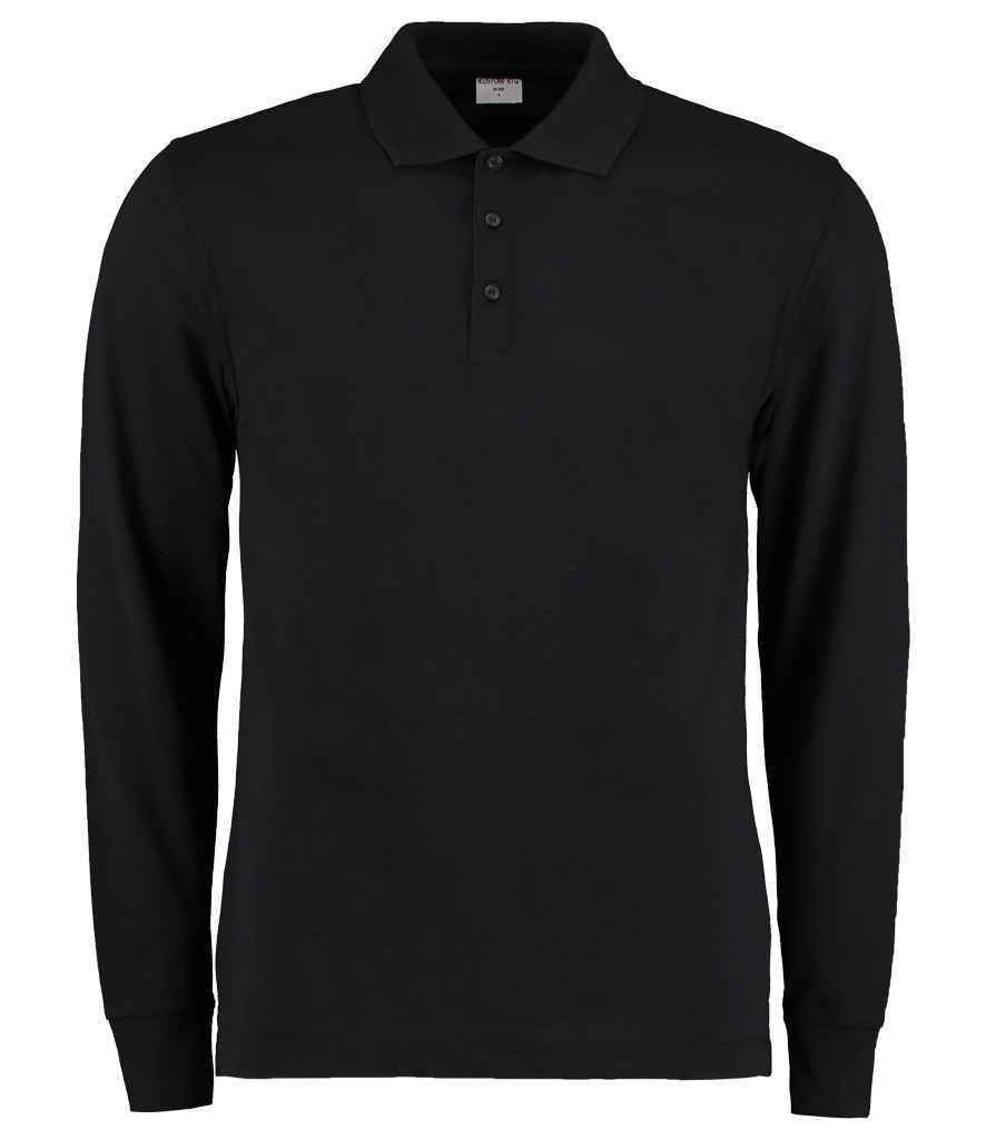 Kustom Kit Long Sleeve Poly/Cotton Pique Polo Shirt in Black by Kustom Kit — Custom branded clothing by Print Press, featuring premium embroidery produced in our specialist print lab in the UK.