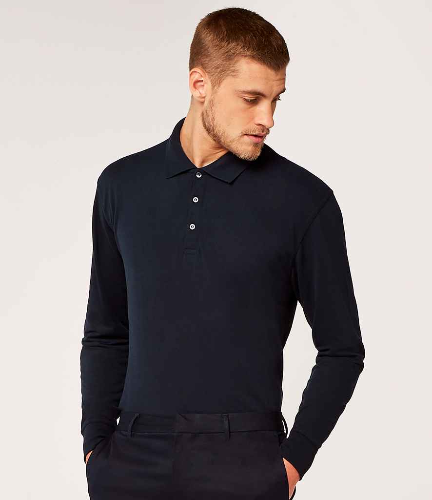 Kustom Kit Long Sleeve Poly/Cotton Pique Polo Shirt in Navy by Kustom Kit — Custom branded clothing by Print Press, featuring premium embroidery produced in our specialist print lab in the UK.