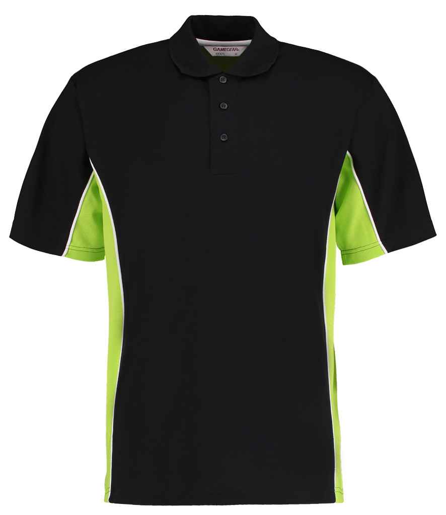 Kustom Kit Track Poly/Cotton Pique Polo Shirt in Black Lime Green by Kustom Kit — Custom branded clothing by Print Press, featuring premium embroidery produced in our specialist print lab in the UK.