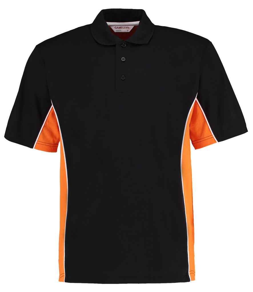 Kustom Kit Track Poly/Cotton Pique Polo Shirt in Black Orange by Kustom Kit — Custom branded clothing by Print Press, featuring premium embroidery produced in our specialist print lab in the UK.