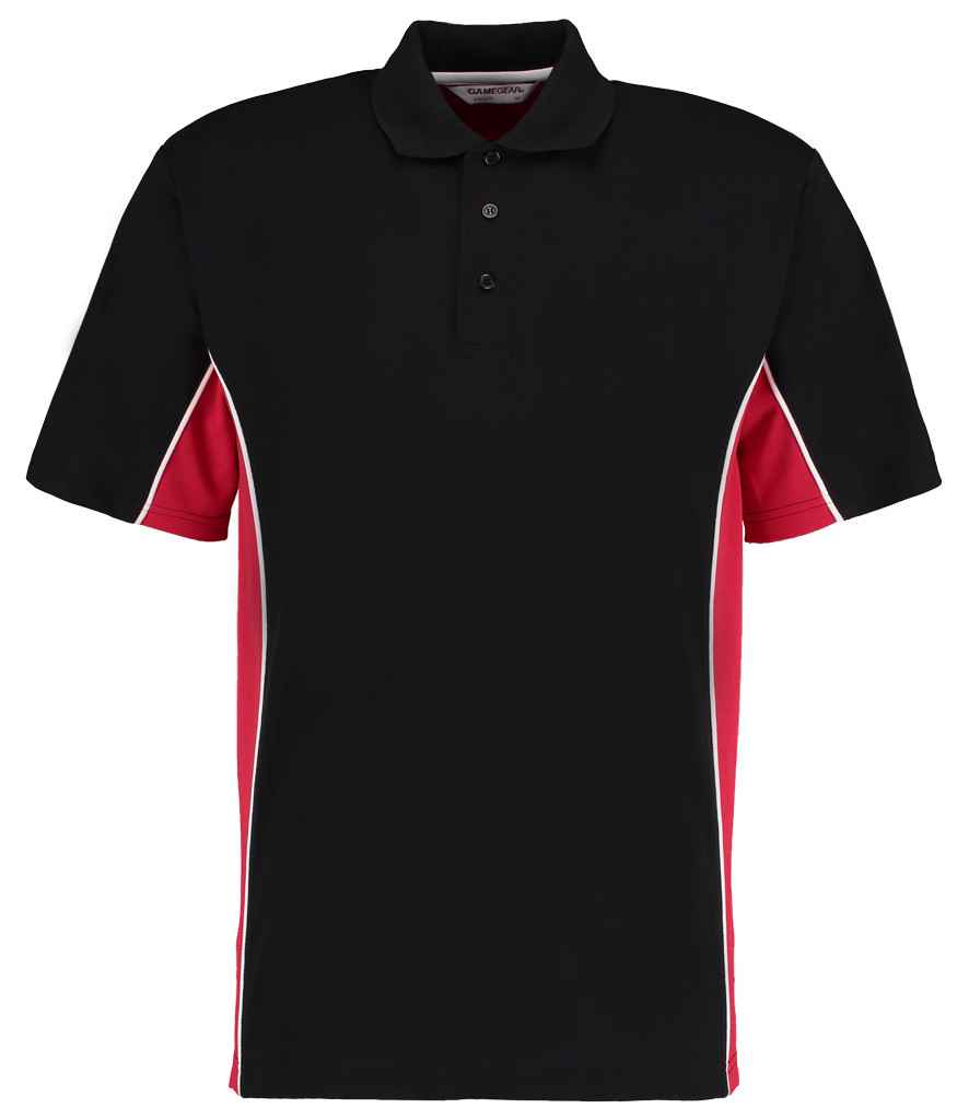 Kustom Kit Track Poly/Cotton Pique Polo Shirt in Black Red by Kustom Kit — Custom branded clothing by Print Press, featuring premium embroidery produced in our specialist print lab in the UK.