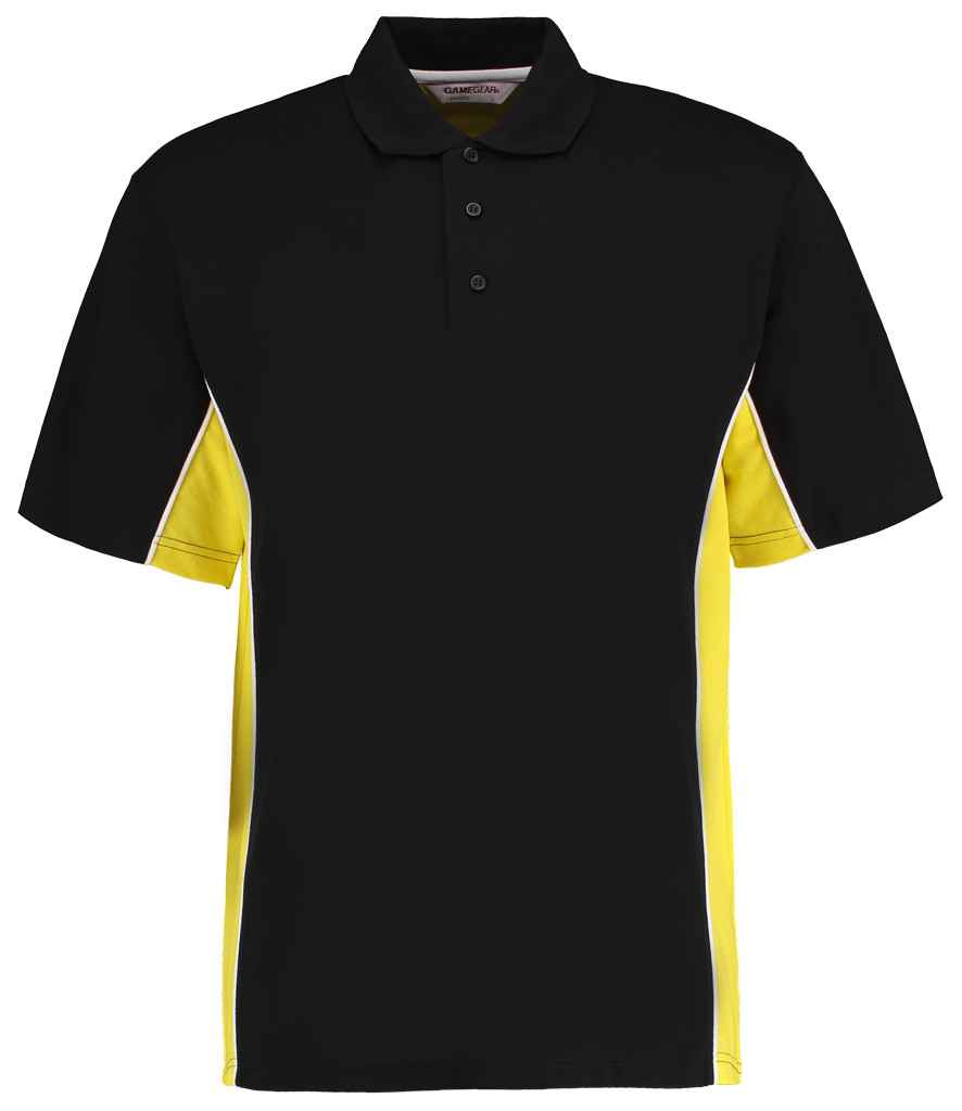 Kustom Kit Track Poly/Cotton Pique Polo Shirt in Black Yellow by Kustom Kit — Custom branded clothing by Print Press, featuring premium embroidery produced in our specialist print lab in the UK.