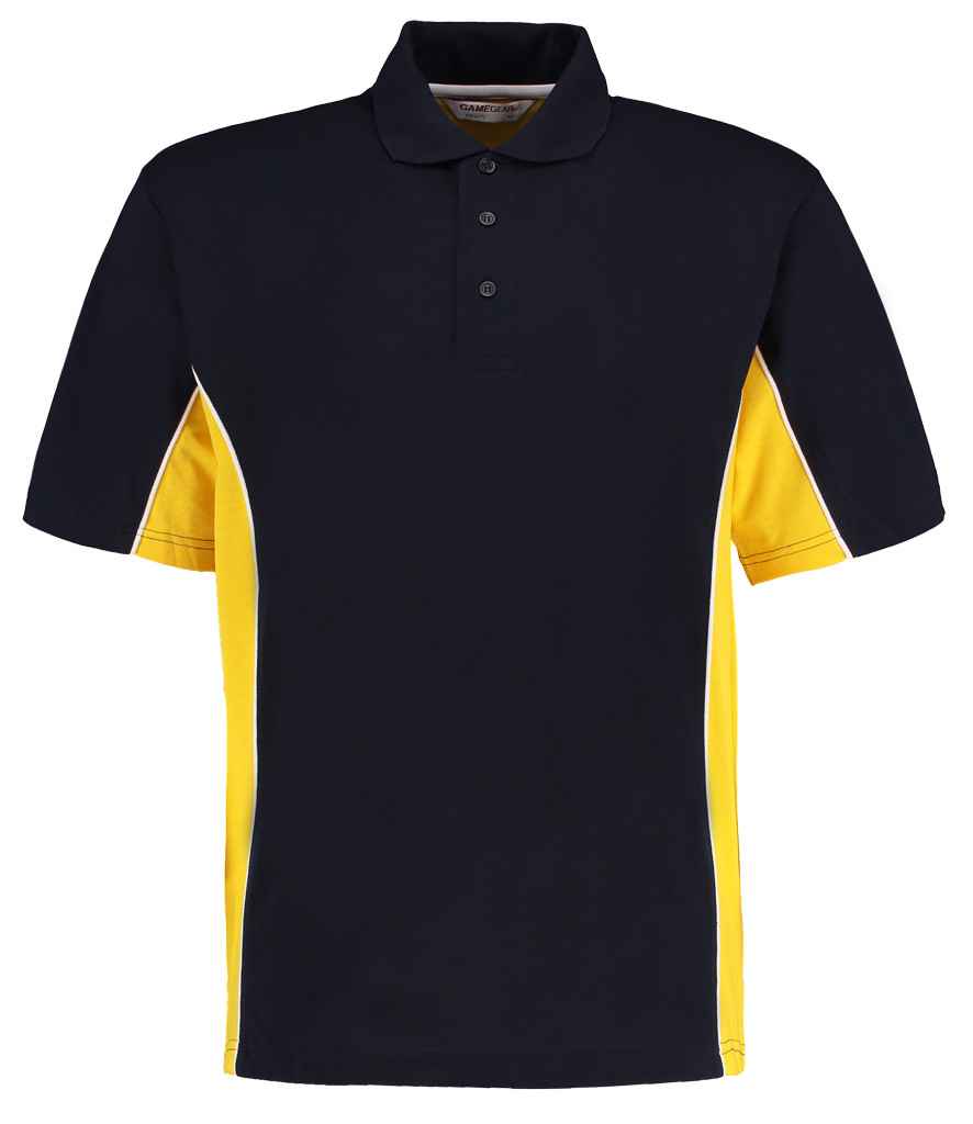 Kustom Kit Track Poly/Cotton Pique Polo Shirt in Navy Mid Yellow by Kustom Kit — Custom branded clothing by Print Press, featuring premium embroidery produced in our specialist print lab in the UK.
