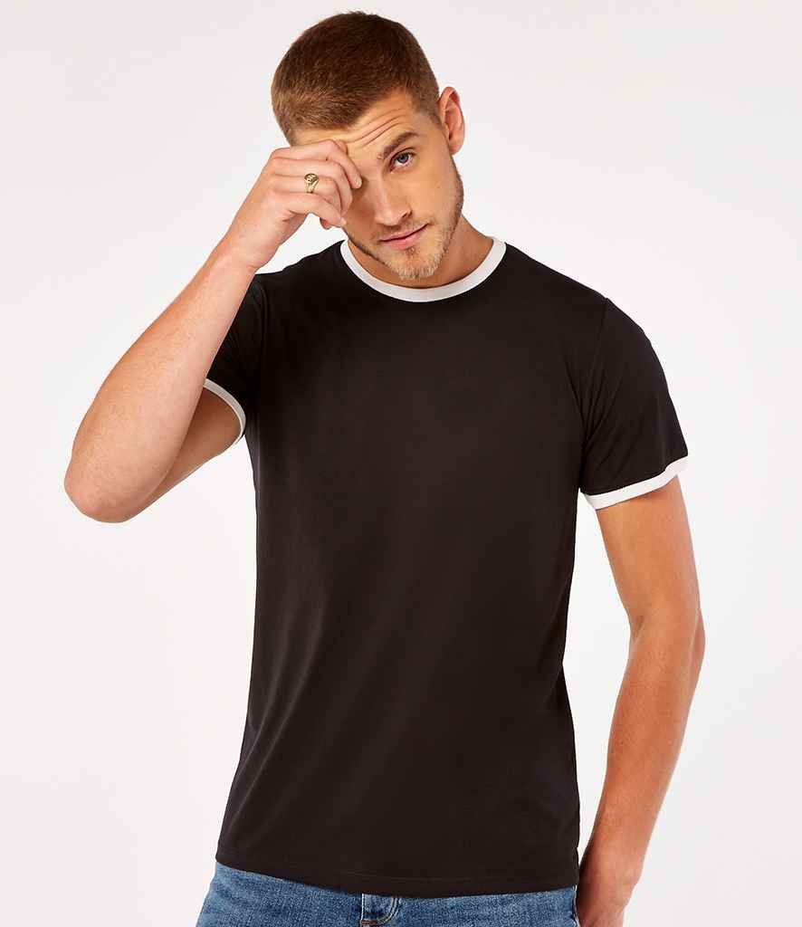 Kustom Kit Fashion Fit Ringer T-Shirt in Black White by Kustom Kit — Custom branded clothing by Print Press, featuring premium embroidery produced in our specialist print lab in the UK.