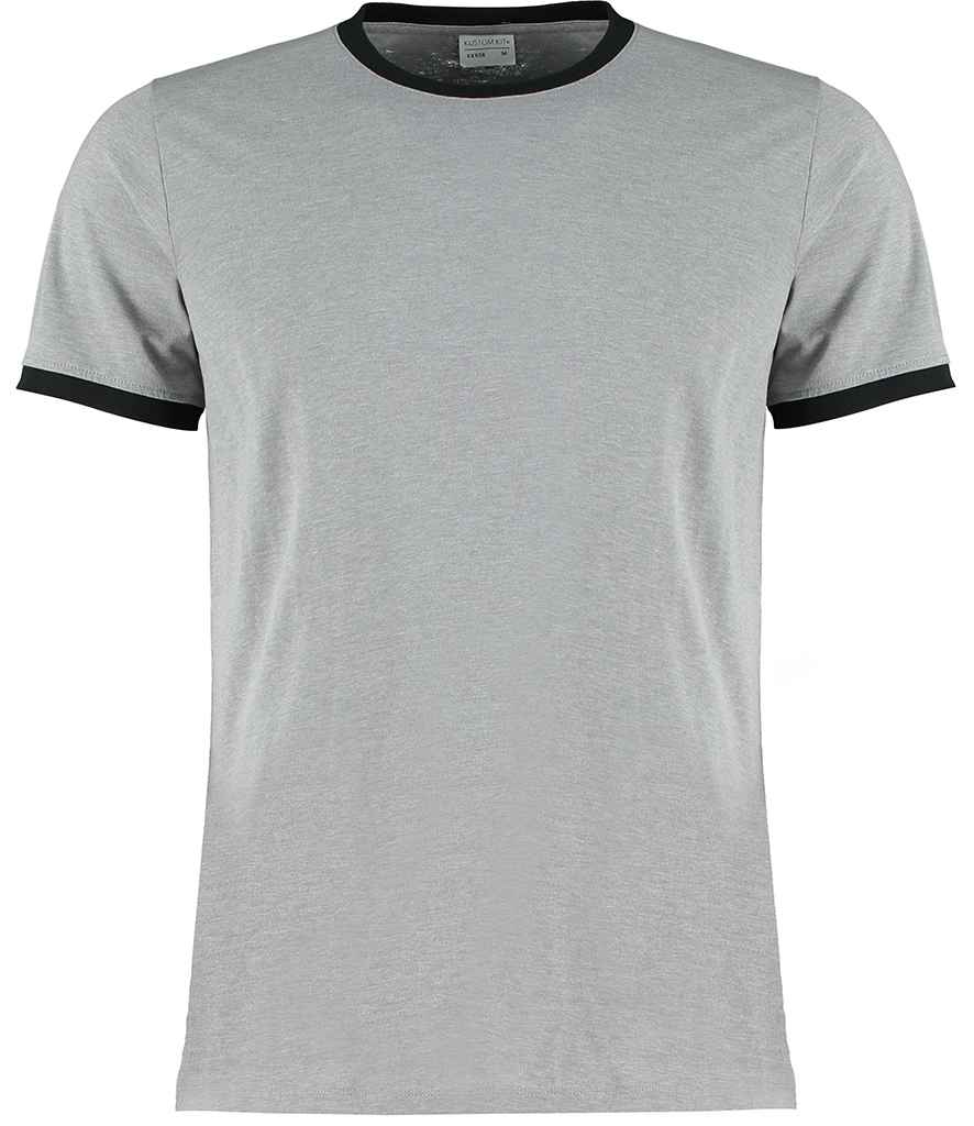 Kustom Kit Fashion Fit Ringer T-Shirt in Light Grey Marl Black by Kustom Kit — Custom branded clothing by Print Press, featuring premium embroidery produced in our specialist print lab in the UK.