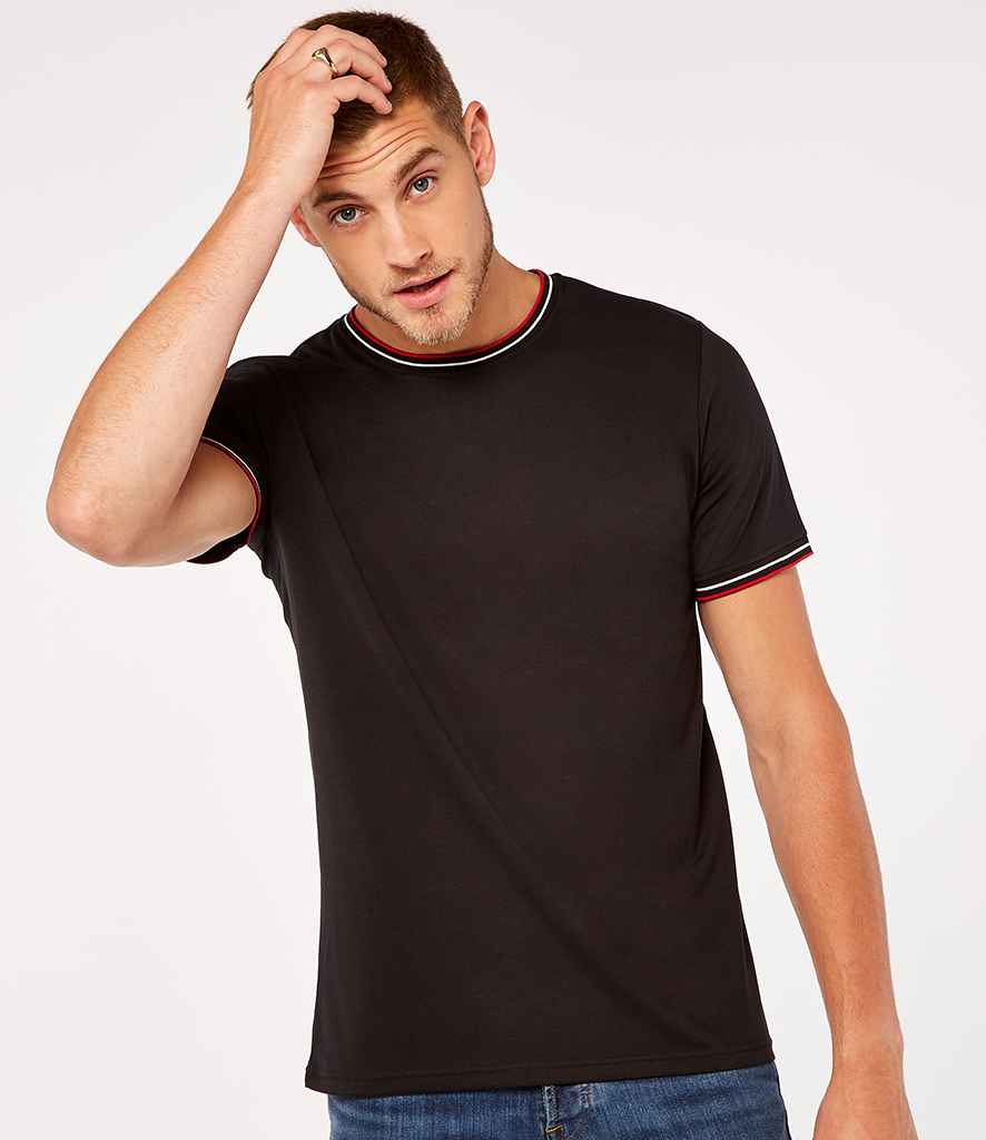Kustom Kit Fashion Fit Tipped T-Shirt in Black Red by Kustom Kit — Custom branded clothing by Print Press, featuring premium embroidery produced in our specialist print lab in the UK.