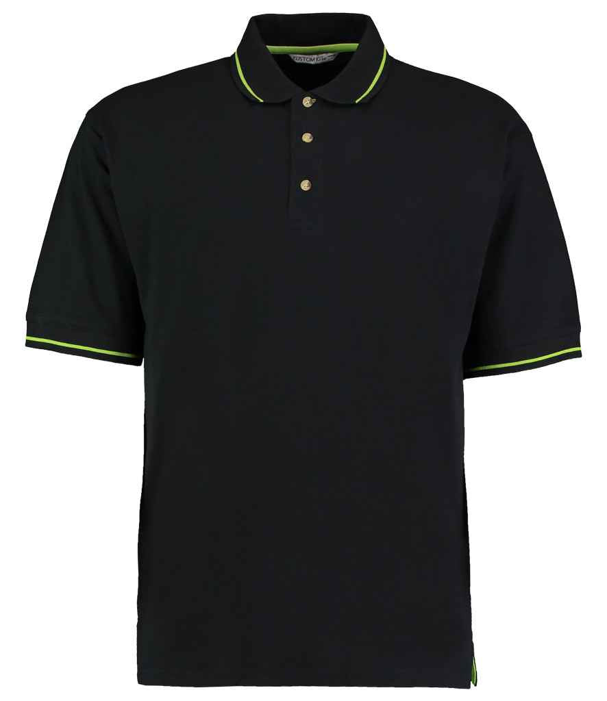 Kustom Kit St Mellion Tipped Cotton Pique Polo Shirt in Black Lime Green by Kustom Kit — Custom branded clothing by Print Press, featuring premium embroidery produced in our specialist print lab in the UK.